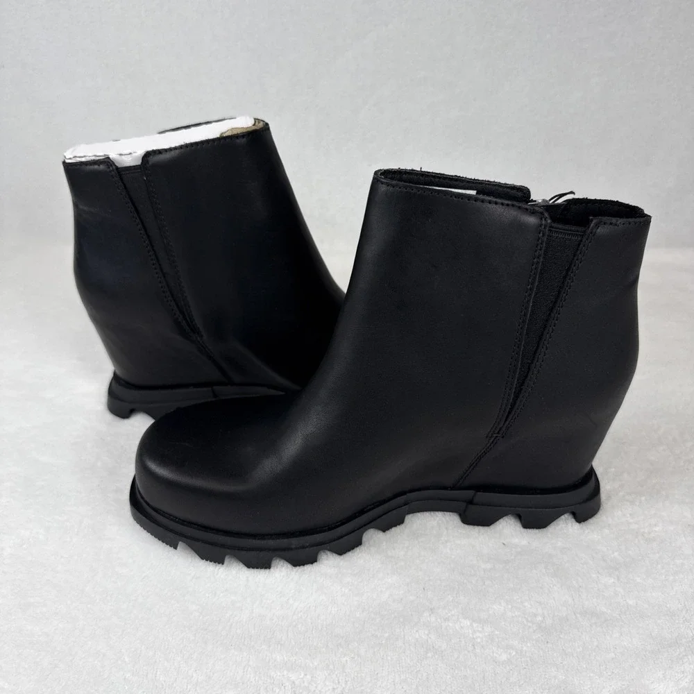 Sorel Joan Of Arctic Wedge II Zip Bootie Black Leather Womens SZ 7.5 Waterproof